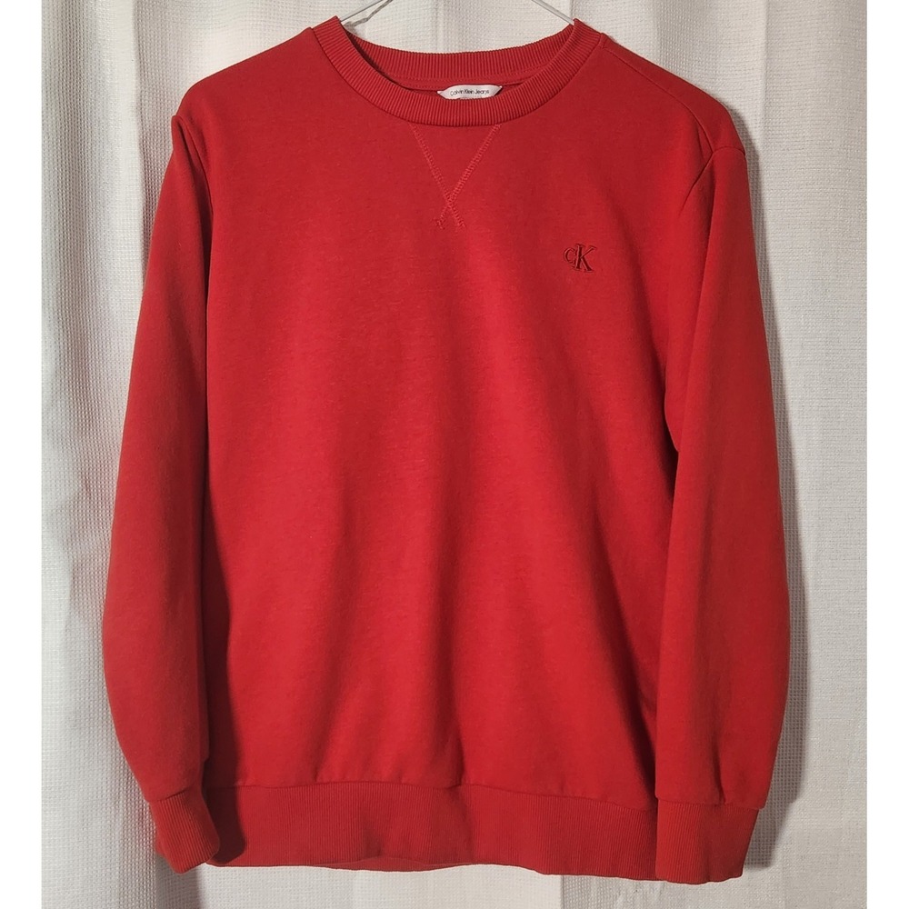Calvin Klein Youth Size Large (14/16) French Terry Crewneck‎ Sweatshirt, Red